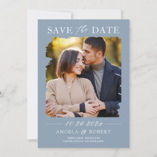 Trendy Dusty Blue Brush Stroke Photo Lijst Wedding Save The Date