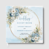 Trendy Dusty Blue Floral Eucalyptus Gold Glitter Gastenboek (Voorkant)