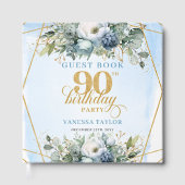 Trendy Dusty Blue Flowers Glitter Frame 90th  Gastenboek (Voorkant)