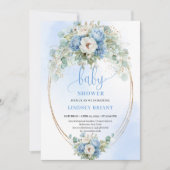 Trendy Dusty Blue Flowers Gold Baby Shower Card Kaart (Voorkant)