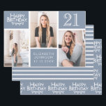 Trendy Dusty Blue Photo Collage 21st Birthday Inpakpapier Vel<br><div class="desc">Verpak die cadeaus in stijl met dit gecoördineerde verjaardagspapierpakket. Het eerste vel is voorzien van een trendy fotocollage met ruimte voor drie foto's. U kunt de naam toevoegen van de persoon die zijn verjaardag viert, evenals zijn leeftijd en verjaardagsdatum. Het tweede vel is een coördinerende streep. Het derde vel is...</div>
