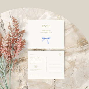 Trendy Dusty Blue Ribbon bruiloft RSVP Briefkaart