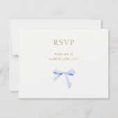 Trendy Dusty Blue Ribbon bruiloft RSVP Briefkaart (Voorkant)