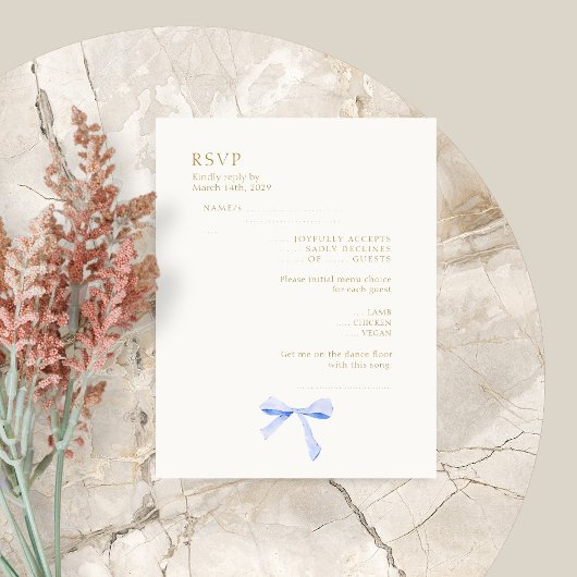 Trendy Dusty Blue Ribbon Wedding RSVP