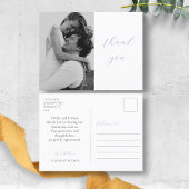 Trendy Dusty Blue Script Foto Bruiloft Dank u Briefkaart