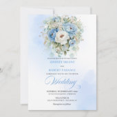 Trendy Dusty Blue White Peony Wedding Invitation Kaart (Voorkant)