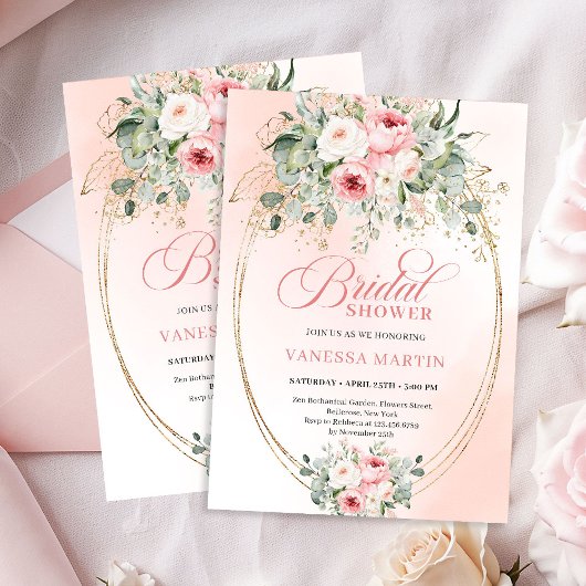 Trendy Dusty Pink Floral Bridal Shower Invitation Kaart