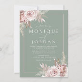 Trendy Dusty Roos Blush & Sage Bruiloft Kaart (Voorkant)
