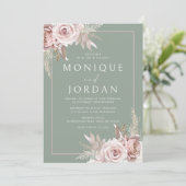 Trendy Dusty Roos Blush & Sage Bruiloft Kaart (Staand voorkant)
