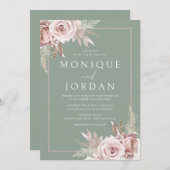 Trendy Dusty Roos Blush & Sage Bruiloft Kaart (Voorkant / Achterkant)