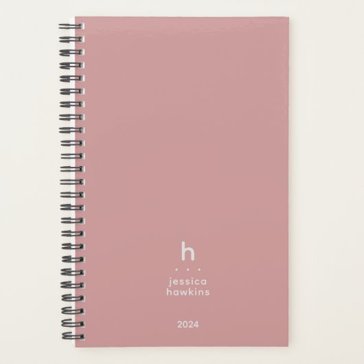 Trendy Dusty Roos Modern Monogram Weekly Planner (Voorkant)