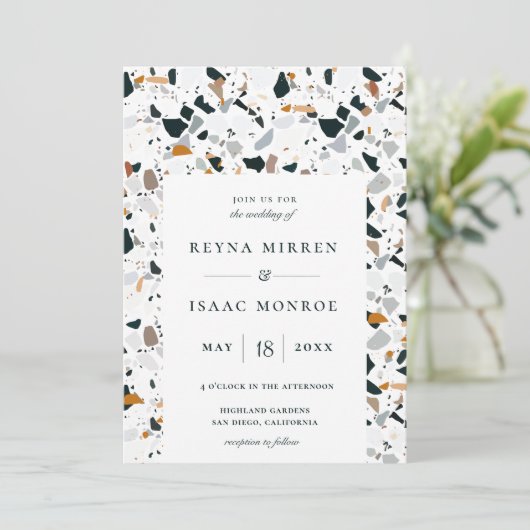 Trendy Earthy Terrazzo Artisan Lijst Wedding Invit Kaart (Staand voorkant)