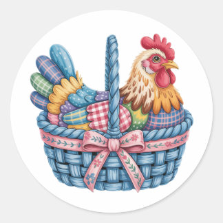 Trendy Easter Chicken Hen Patchwork PNG, Floral Re Ronde Sticker