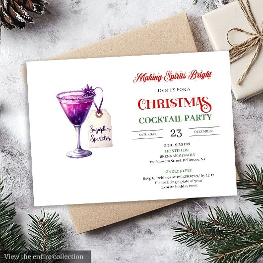 Trendy editable Christmas cocktails party invite Kaart