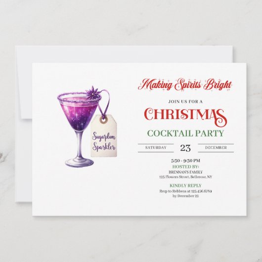 Trendy editable Christmas cocktails party invite Kaart (Voorkant)