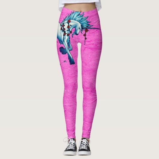 Trendy eenhoorn fantasie op roze grunge Leggings (Voorkant)