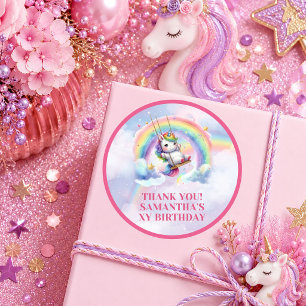 Trendy Eenhoorn Magische Dag Pastelkleur Verjaarda Ronde Sticker