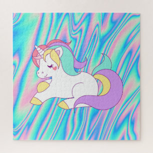 Trendy Eenhoorn Regenboog Holografisch Legpuzzel