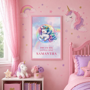 Trendy Eenhoorn Roze Paarse Meisje Verjaardag Muur Poster