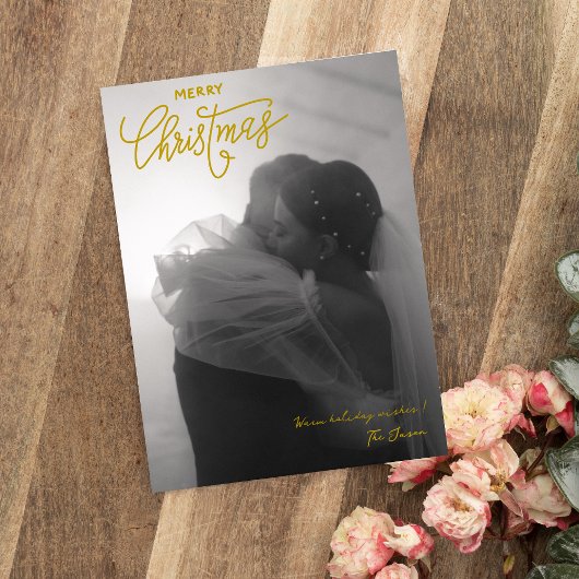 Trendy Eenvoudig Paar Foto Vrolijk Kerstfeest Feestdagenkaart