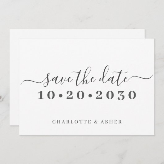 Trendy Eenvoudig Script Typografie Bewaar de Datum Save The Date (Voorkant / Achterkant)