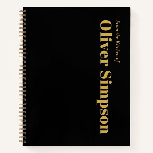 Trendy Eenvoudig Zwart Goud Monogram Naam Recept Notitieboek (Voorkant)