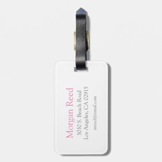 Trendy Eenvoudige DIY Monogram en Naam Roze & Grij Bagagelabel (Achterkant verticaal)