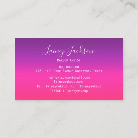 Trendy Eenvoudige Neon Paarse en roze ombre abstra Visitekaartje (Achterkant)