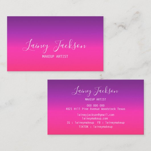 Trendy Eenvoudige Neon Paarse en roze ombre abstra Visitekaartje (Voorkant / Achterkant)