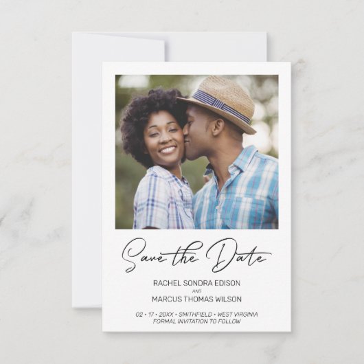 Trendy Eenvoudige Typografie Foto Instant Verlovin Save The Date (Voorkant)