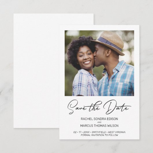 Trendy Eenvoudige Typografie Foto Instant Verlovin Save The Date (Voorkant / Achterkant)