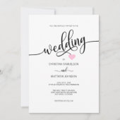 Trendy Eenvoudige Zwart Wit Roze Hart Wedding Kaart (Voorkant)