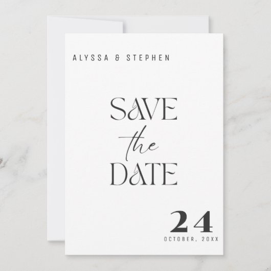 Trendy Eenvoudige Zwarte en Witte Foto Save The Date (Voorkant)