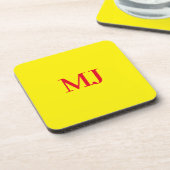 Trendy effen eenvoudig geel rood monogram initiale bier onderzetter (Linkerzijde)