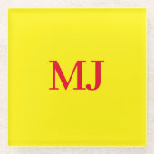 Trendy effen eenvoudig geel rood monogram initiale glazen onderzetter (Voorkant)