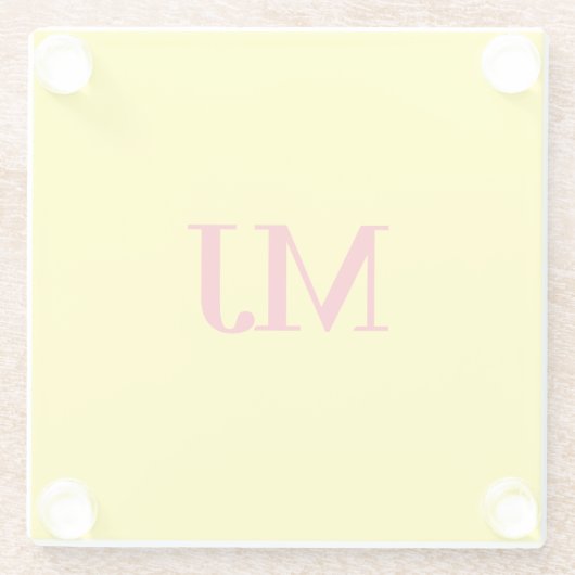 Trendy effen eenvoudig geel rood monogram initiale glazen onderzetter (Achterkant)