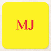 Trendy effen eenvoudig geel rood monogram initiale kartonnen onderzetters (Voorkant)