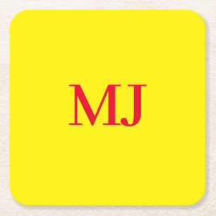 Trendy effen eenvoudig geel rood monogram initiale kartonnen onderzetters