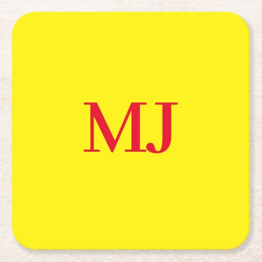 Trendy effen eenvoudig geel rood monogram initiale kartonnen onderzetters (Voorkant)