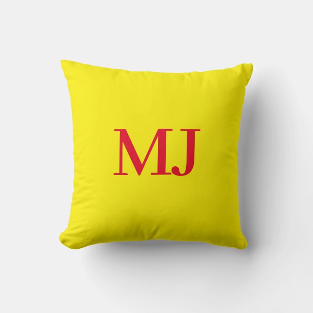 Trendy effen eenvoudig geel rood monogram initiale kussen (Voorkant)