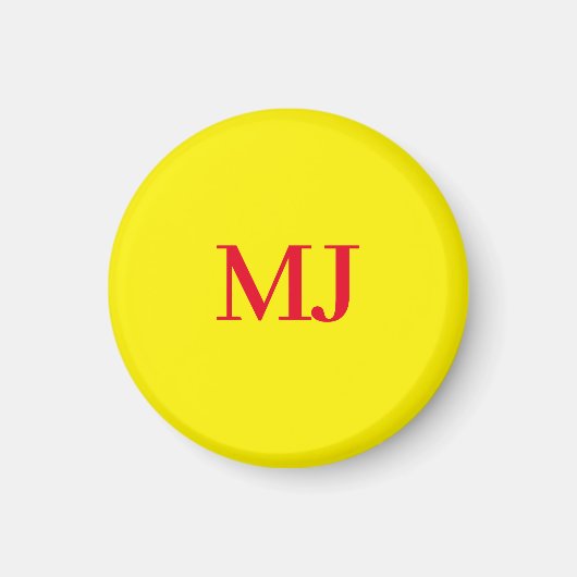 Trendy effen eenvoudig geel rood monogram initiale magneet (Voorkant)