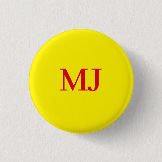 Trendy effen eenvoudig geel rood monogram initiale ronde button 3,2 cm (Voorkant)