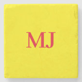 Trendy effen eenvoudig geel rood monogram initiale stenen onderzetter (Voorkant)