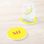 Trendy effen eenvoudig geel rood monogram initiale zandsteen onderzetter (Zijkant)