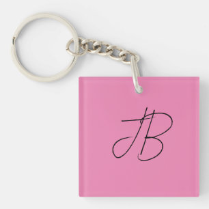 Trendy effen eenvoudige vet monogram initialen roz sleutelhanger