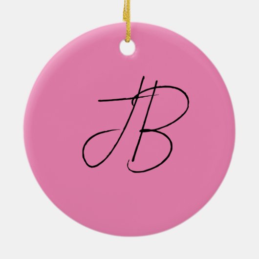 Trendy effen kalligrafie monogram initialen roze keramisch ornament (Achterkant)