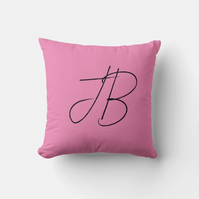 Trendy effen kalligrafie monogram initialen roze kussen (Voorkant)