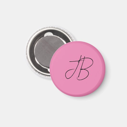Trendy effen kalligrafie monogram initialen roze magneet (Voorkant / Achterkant)