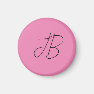 Trendy effen kalligrafie monogram initialen roze magneet