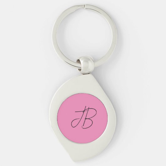 Trendy effen kalligrafie monogram initialen roze sleutelhanger (Voorkant)